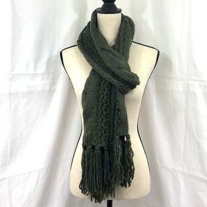 Nine West Olive Braided Detail Tassel Scarf 10x46